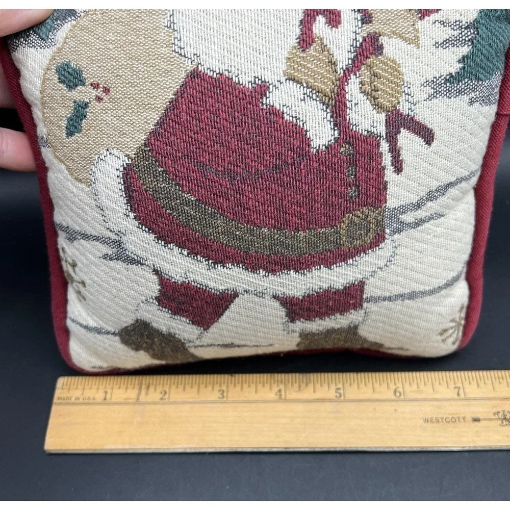 Vintage Christmas Santa Claus Tapestry Throw Pillow Decor 7x7x4 Red Back Quality